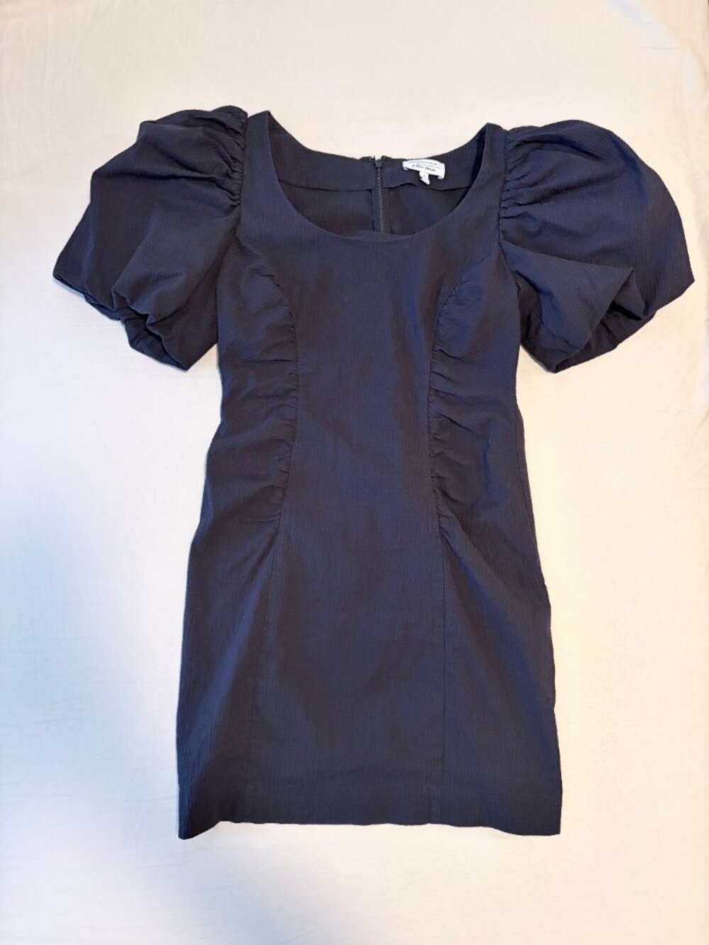 &Other Stories Black Puff Sleeve Bodycon Cotton Mini Dress, size 8
